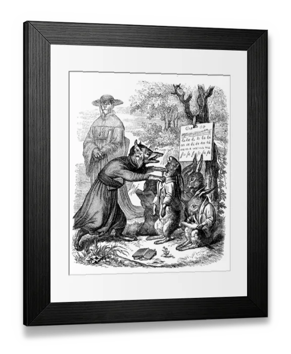 Framed Print : Humanized animals illustrations: Fox and hare Framed Print : Humanized animals illustrations: Fox and hare