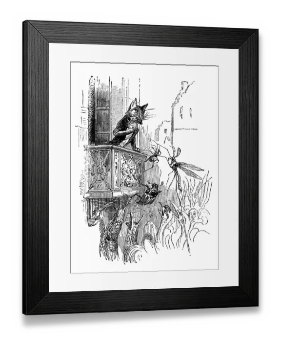 Framed Print : Humanized animals illustrations: Fox on balcony Framed Print : Humanized animals illustrations: Fox on balcony