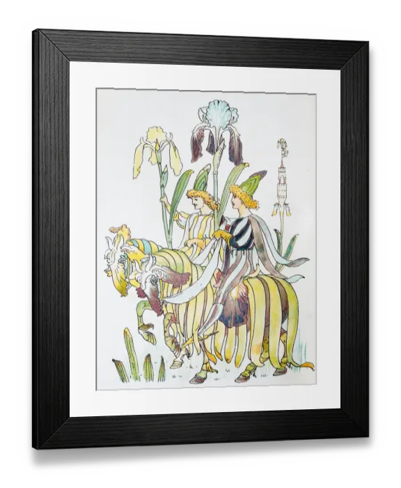 Framed Print : Antique illustration of humanized flowers and plants: Iris Framed Print : Antique illustration of humanized flowers and plants: Iris