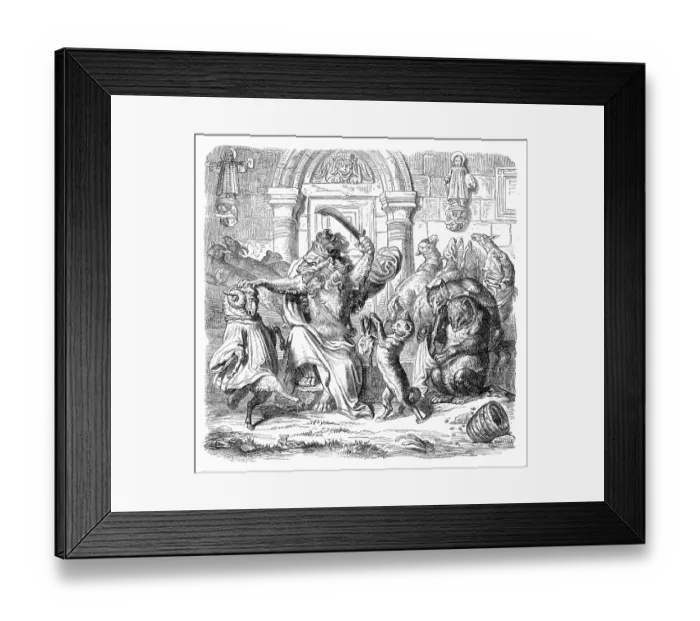 Framed Print : Humanized animals illustrations: Lion king decapitating