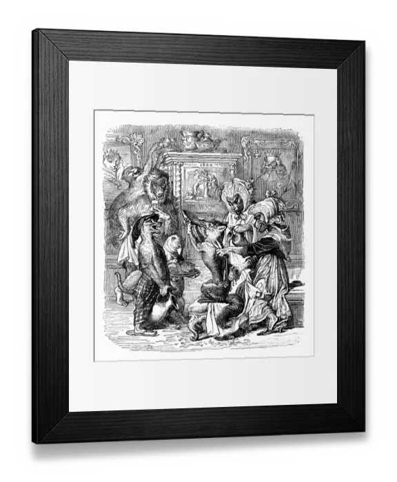 Framed Print : Humanized animals illustrations: Fox eating Framed Print : Humanized animals illustrations: Fox eating