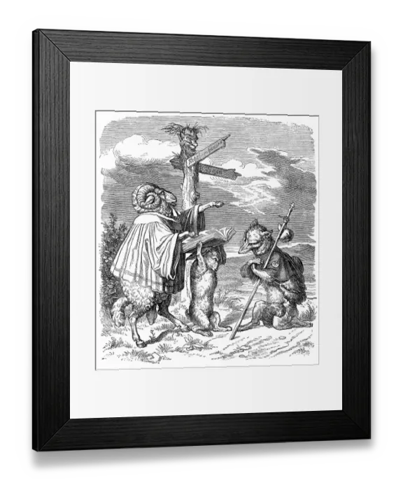 Framed Print : Humanized animals illustrations: Fox and ram Framed Print : Humanized animals illustrations: Fox and ram