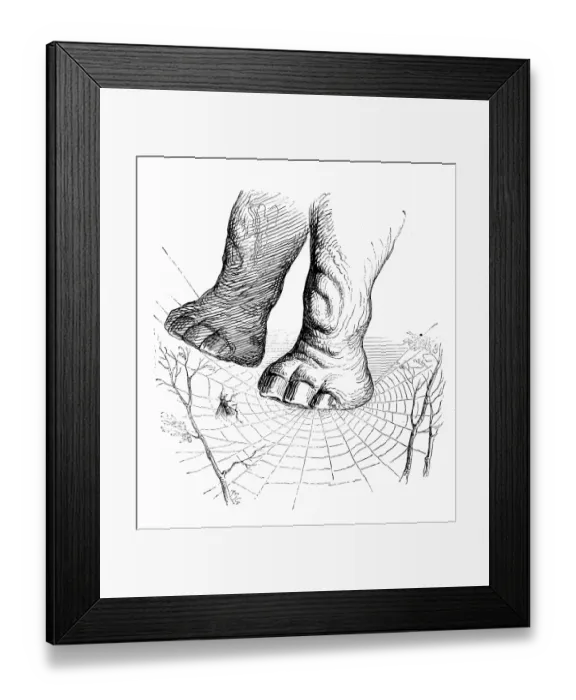 Framed Print : Humanized animals illustrations: Elephant on spiderweb Framed Print : Humanized animals illustrations: Elephant on spiderweb