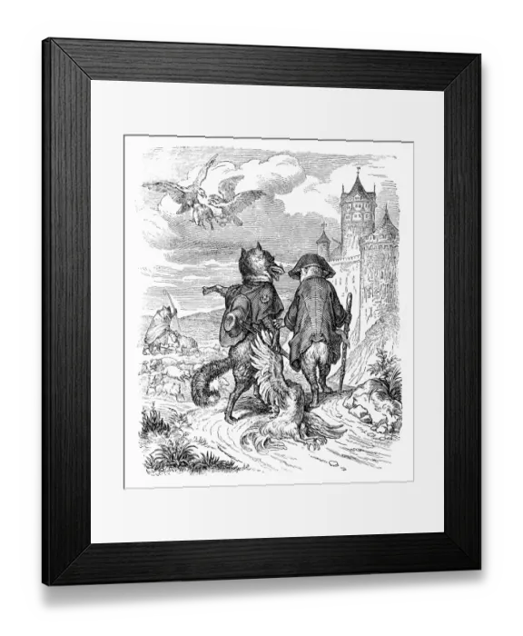 Framed Print : Humanized animals illustrations: Fox with prey Framed Print : Humanized animals illustrations: Fox with prey
