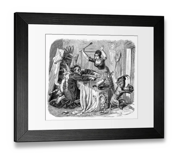 Framed Print : Humanized animals illustrations: Fox stealing food Framed Print : Humanized animals illustrations: Fox stealing food