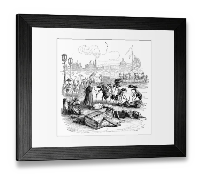 Framed Print : Humanized animals illustrations: Insects digging