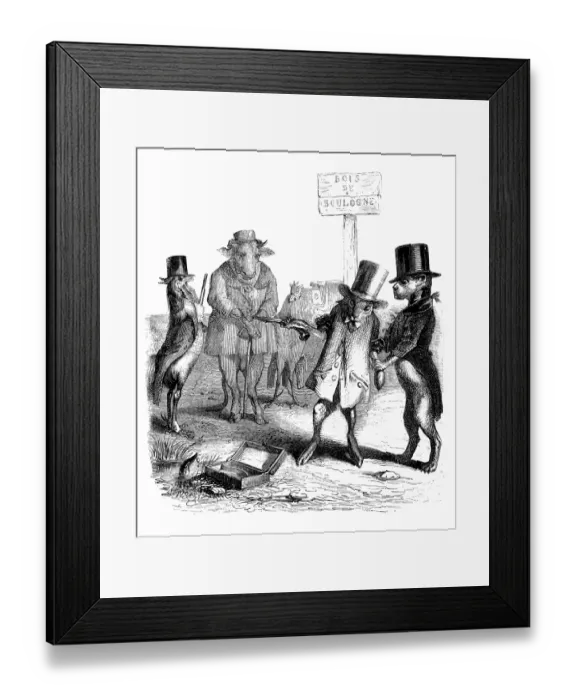 Framed Print : Humanized animals illustrations: Gun duel Framed Print : Humanized animals illustrations: Gun duel
