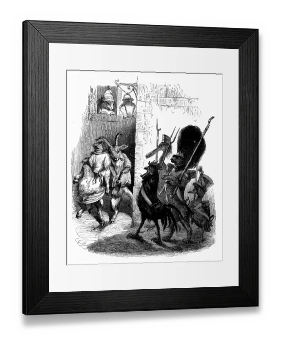 Framed Print : Humanized animals illustrations: Street scene Framed Print : Humanized animals illustrations: Street scene