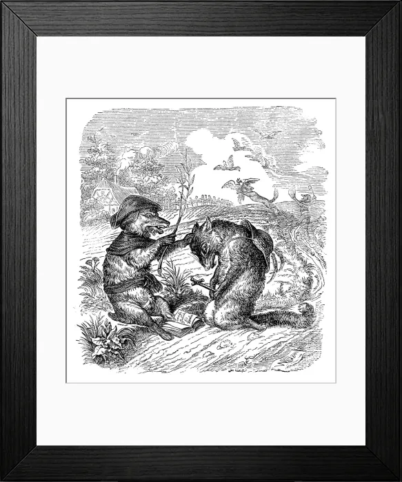 Framed Print : Humanized animals illustrations: Fox confessing Framed Print : Humanized animals illustrations: Fox confessing