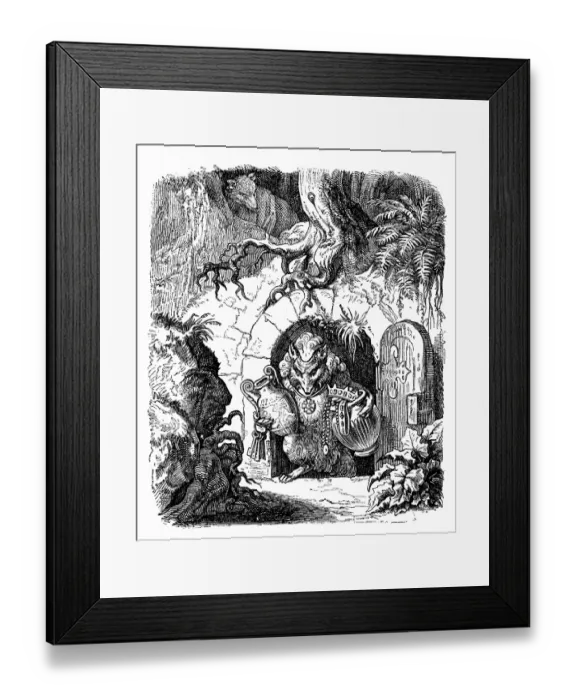 Framed Print : Humanized animals illustrations: Fox stealing treasure Framed Print : Humanized animals illustrations: Fox stealing treasure