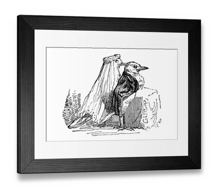 Framed Print : Humanized animals illustrations: Bird wedding Framed Print : Humanized animals illustrations: Bird wedding
