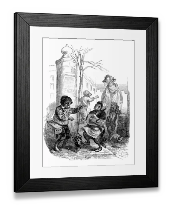 Framed Print : Humanized animals illustrations: monkey with pet insect beetle Framed Print : Humanized animals illustrations: monkey with pet insect beetle