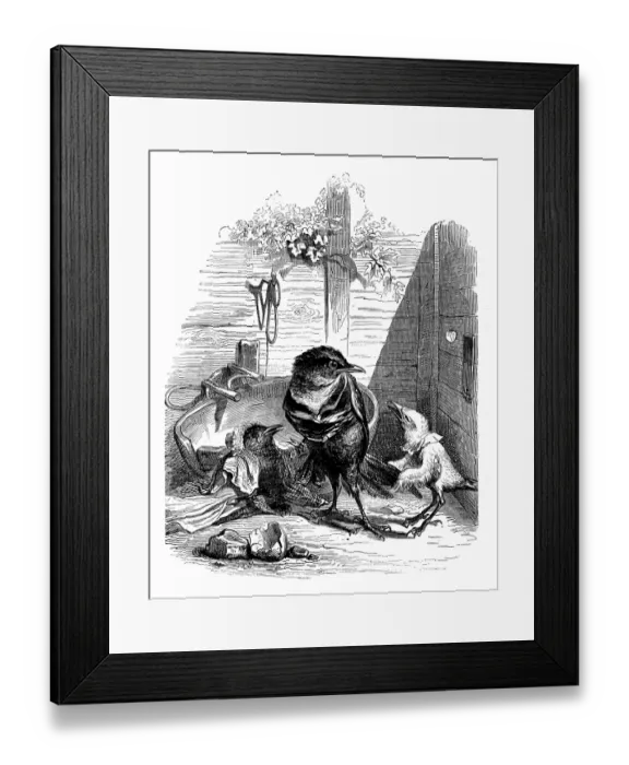 Framed Print : Humanized animals illustrations: Birds family violence Framed Print : Humanized animals illustrations: Birds family violence