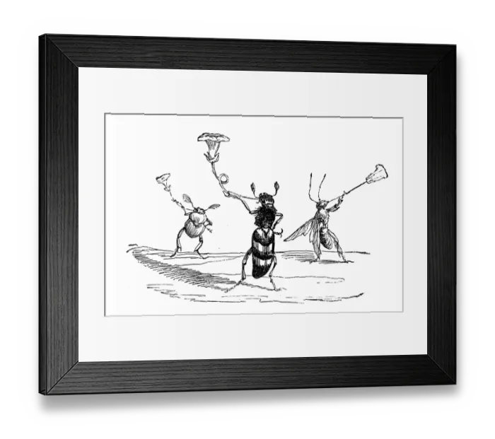 Framed Print : Humanized animals illustrations: Insects with trumpet flowers