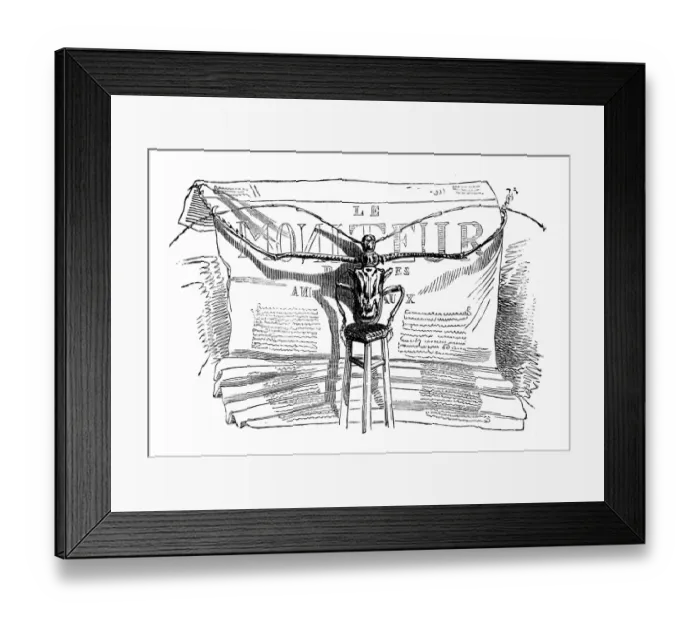 Framed Print : Humanized animals illustrations: Insect reading news Framed Print : Humanized animals illustrations: Insect reading news