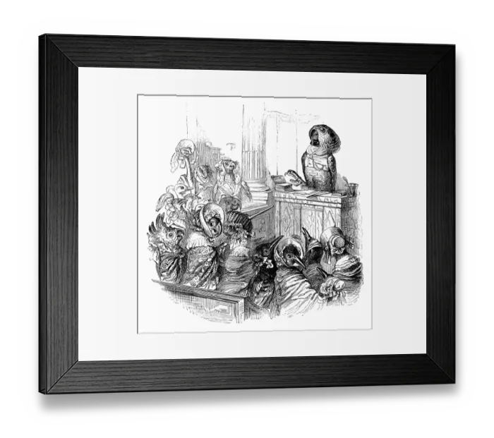 Framed Print : Humanized animals illustrations: Parrot teacher Framed Print : Humanized animals illustrations: Parrot teacher