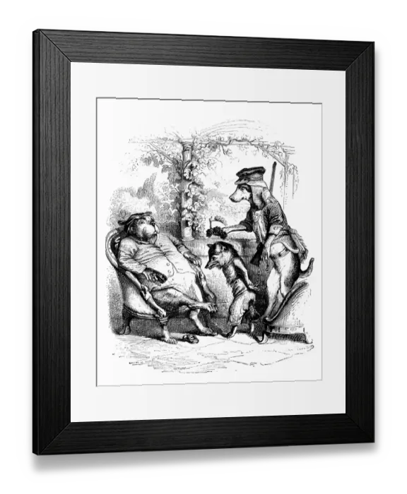 Framed Print : Humanized animals illustrations: Dogs and fox Framed Print : Humanized animals illustrations: Dogs and fox