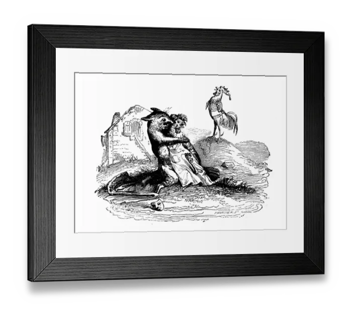 Framed Print : Humanized animals illustrations: Rat, chicken, rooster Framed Print : Humanized animals illustrations: Rat, chicken, rooster