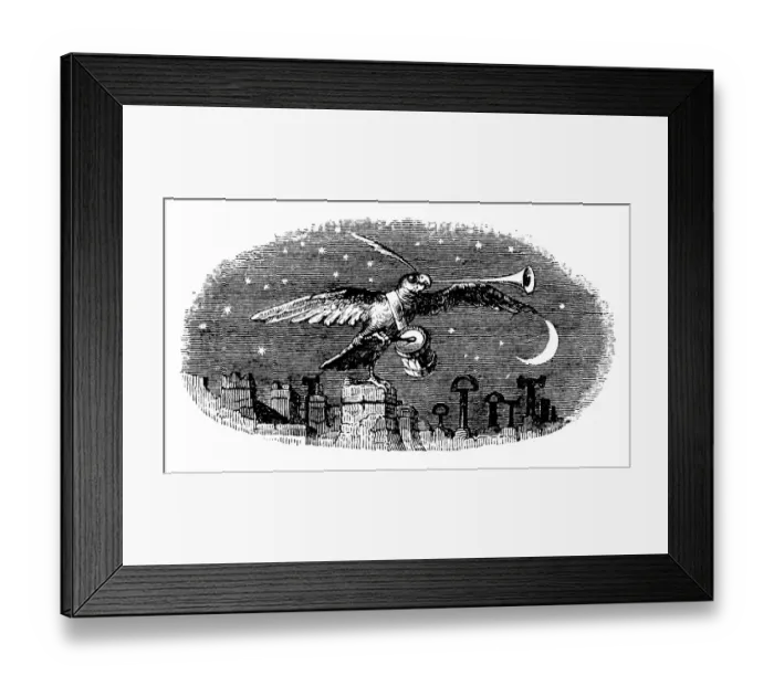 Framed Print : Humanized animals illustrations: Bird on chimney Framed Print : Humanized animals illustrations: Bird on chimney