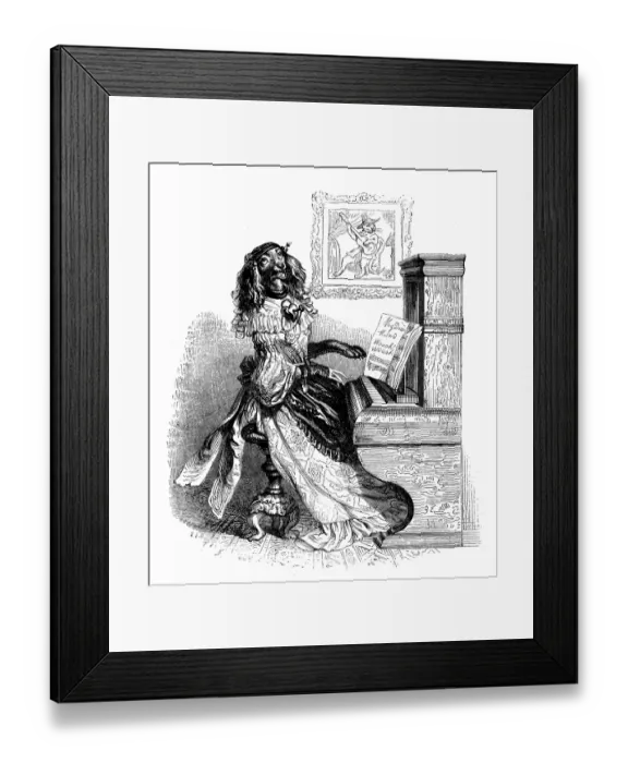 Framed Print : Humanized animals illustrations: Dog playing piano Framed Print : Humanized animals illustrations: Dog playing piano