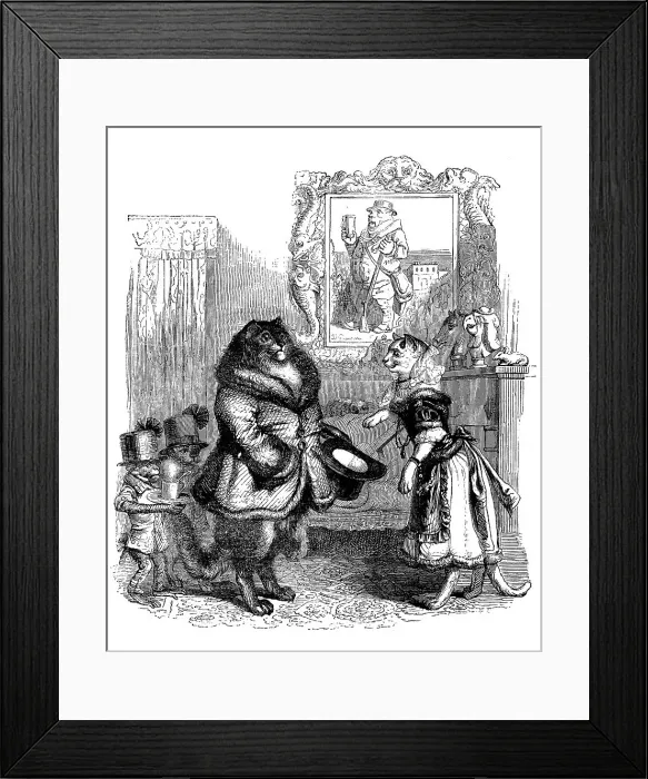 Framed Print : Humanized animals illustrations: Cats in elegant room Framed Print : Humanized animals illustrations: Cats in elegant room