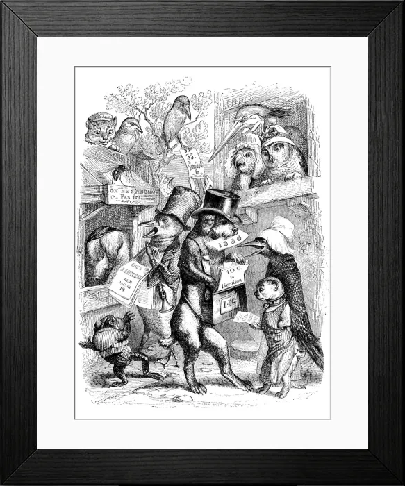 Framed Print : Humanized animals illustrations: Flyering Framed Print : Humanized animals illustrations: Flyering