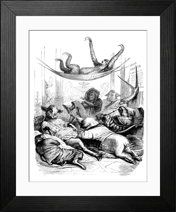 Framed Print : Humanized animals illustrations: smoking and relaxing Framed Print : Humanized animals illustrations: smoking and relaxing