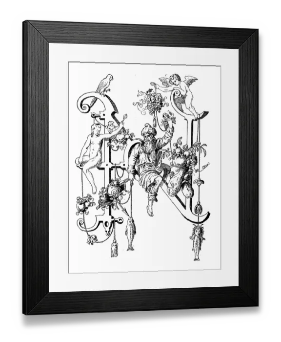 Framed Print : Antique illustration of ornate capital letter N Framed Print : Antique illustration of ornate capital letter N