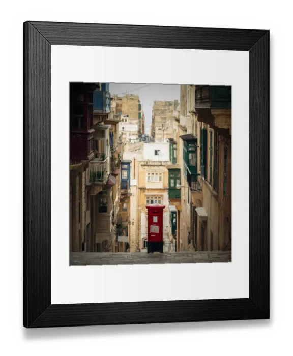 Framed Print : Red postbox in the middle of the street