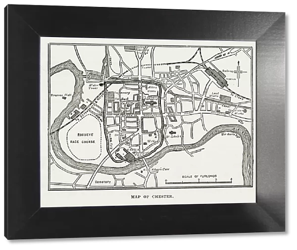 Map of the City of Chester, England Victorian Engraving, 1840