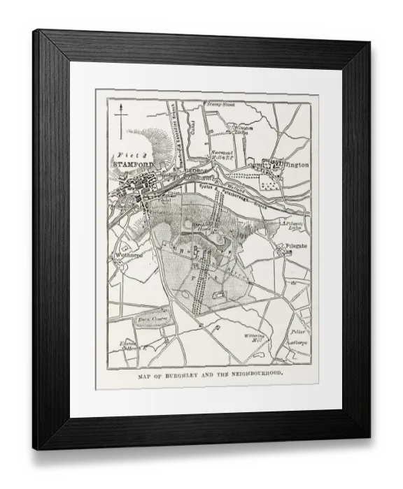 Framed Print : Map of Burghley and Neighborhoods, England Victorian Engraving, 1840 Framed Print : Map of Burghley and Neighborhoods, England Victorian Engraving, 1840