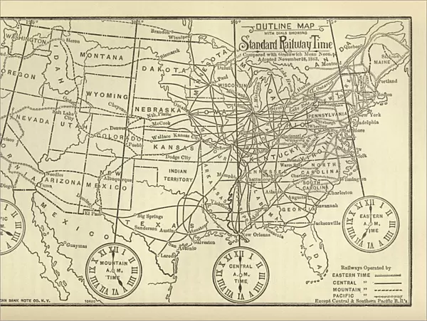 Engraved Chart of United States Time Zones, Circa 1883