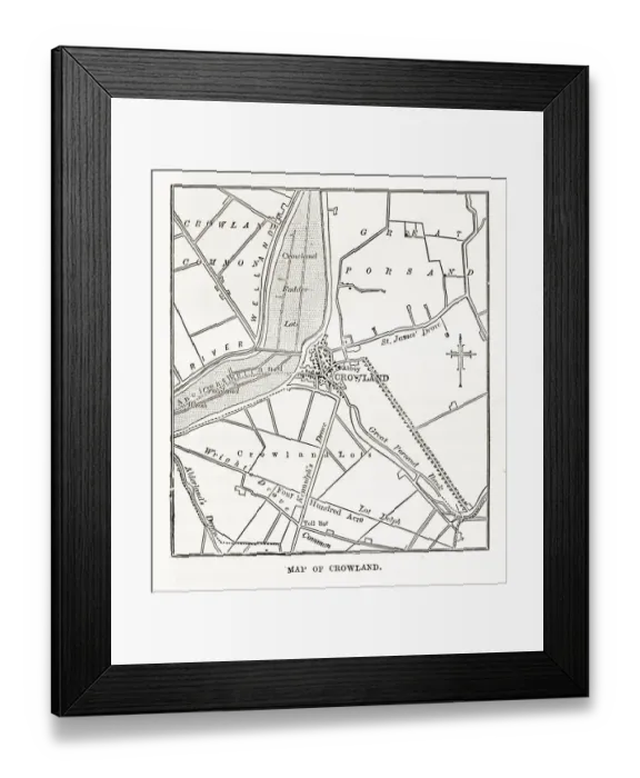 Framed Print : Map of Crowland, England Victorian Engraving, Circa 1840