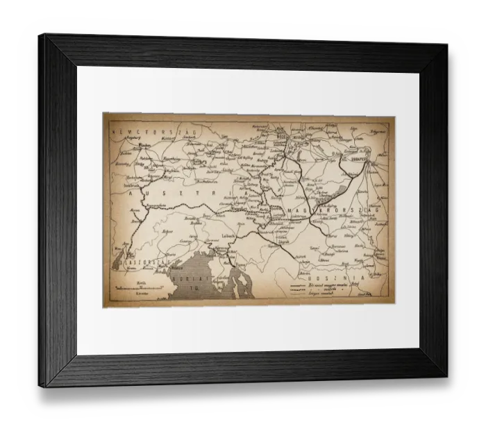 Framed Print : Austria and Hungary rail map from 1893