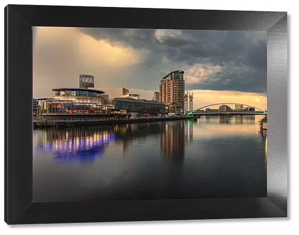 Twilight at Salford Quays in Manchester, UK