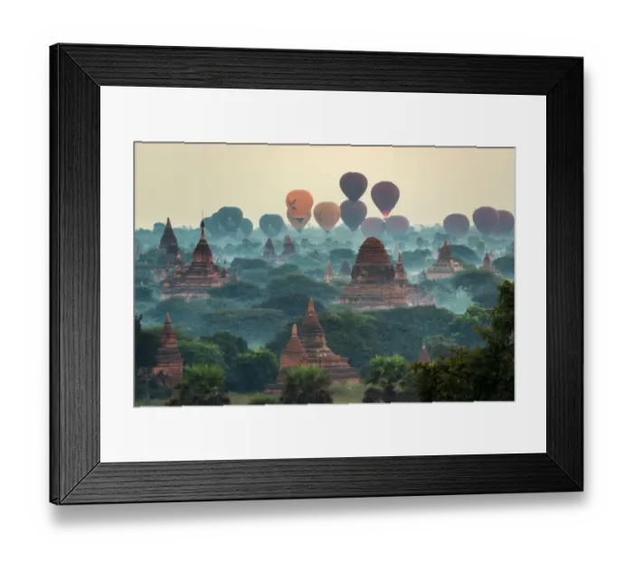 Framed Print : Bagan, balloons starter flying over ancient temples Framed Print : Bagan, balloons starter flying over ancient temples