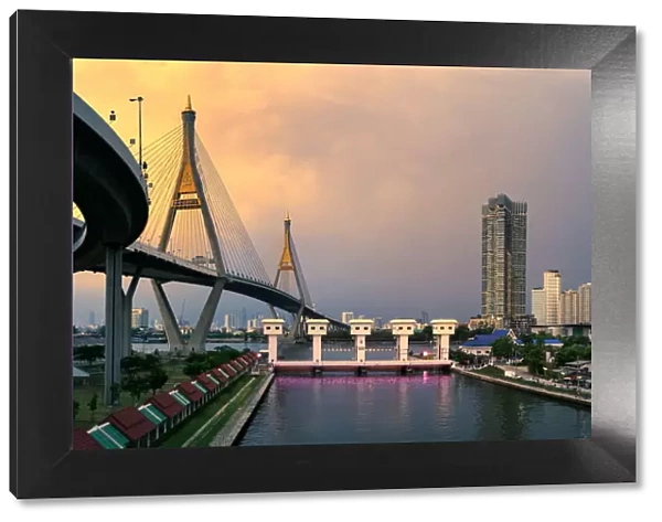 Bhumibol bridge across the Chao Phraya river Bangkok, Thailand