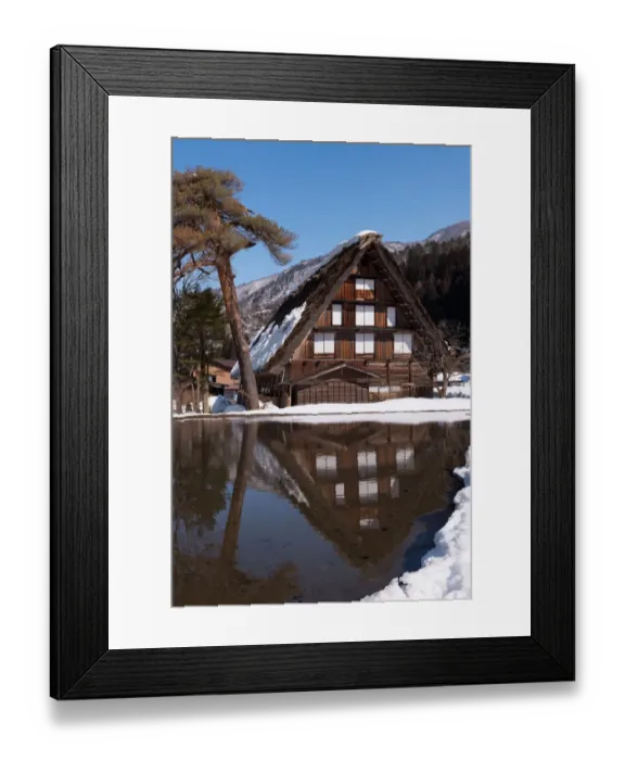 Framed Print : The reflection of traditional house in Shirakawa-go village, Japan Framed Print : The reflection of traditional house in Shirakawa-go village, Japan