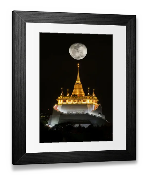 Framed Print : Phu Khao Thong with Big moon at night, Bangkok, Thailand Framed Print : Phu Khao Thong with Big moon at night, Bangkok, Thailand