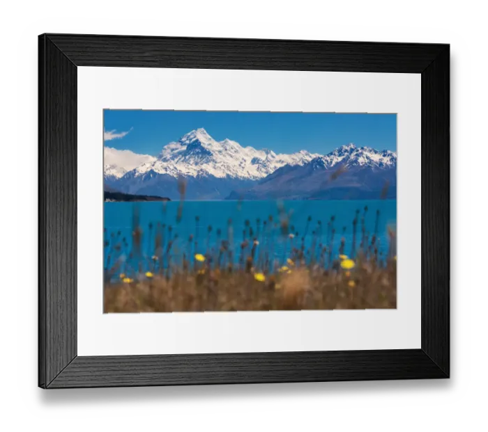 Framed Print : Mt. Cook and the southern alps with lake Pukaki in the foreground Framed Print : Mt. Cook and the southern alps with lake Pukaki in the foreground