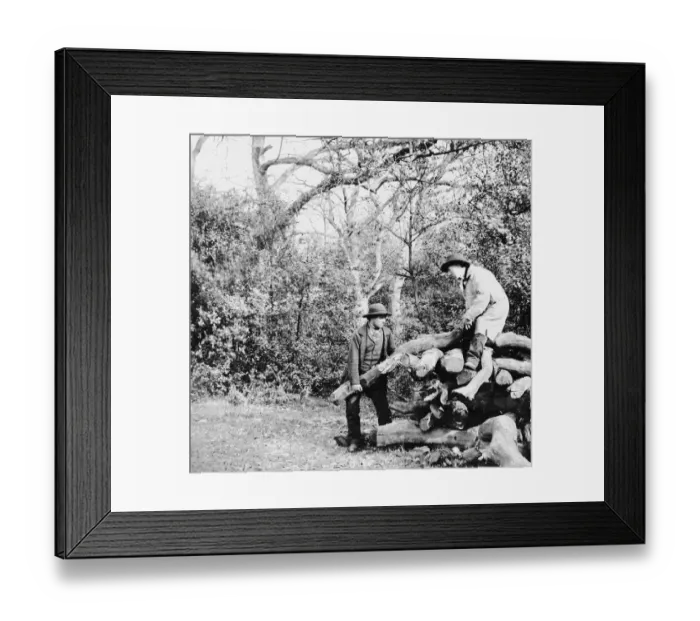 Framed Print : Log Pile. circa 1857: Two farmhands clamber over a stack of tree branches Framed Print : Log Pile. circa 1857: Two farmhands clamber over a stack of tree branches