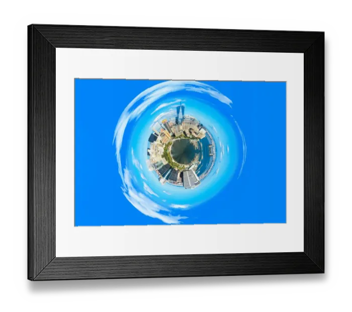 Framed Print : Aerial Manhattan as a tiny little planet, USA Framed Print : Aerial Manhattan as a tiny little planet, USA