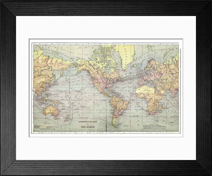 Framed Print : Commercial map of the world 1892 Framed Print : Commercial map of the world 1892