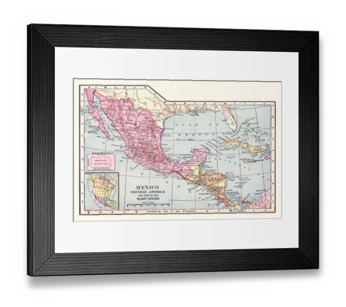 Framed Print : Mexico and Central America map 1892