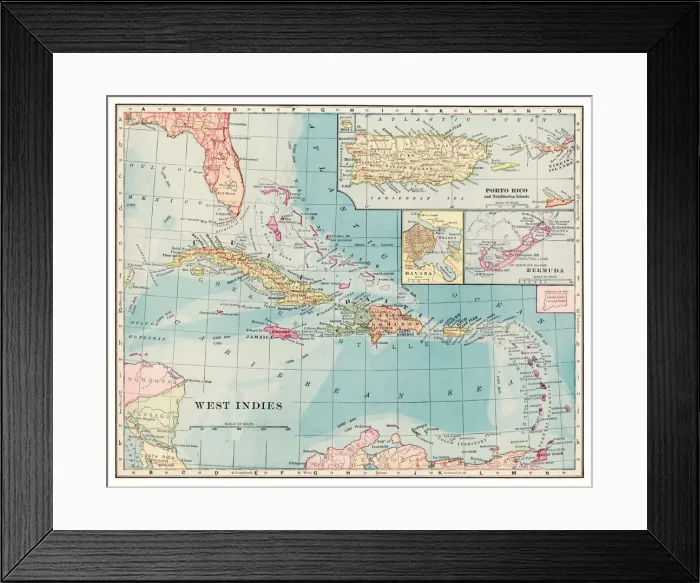 Framed Print : West Indies map 1892 Framed Print : West Indies map 1892