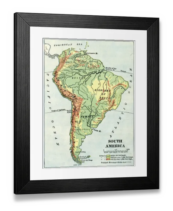Framed Print : South America map 1892 Framed Print : South America map 1892