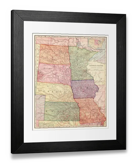 Framed Print : Central states USA map 1892