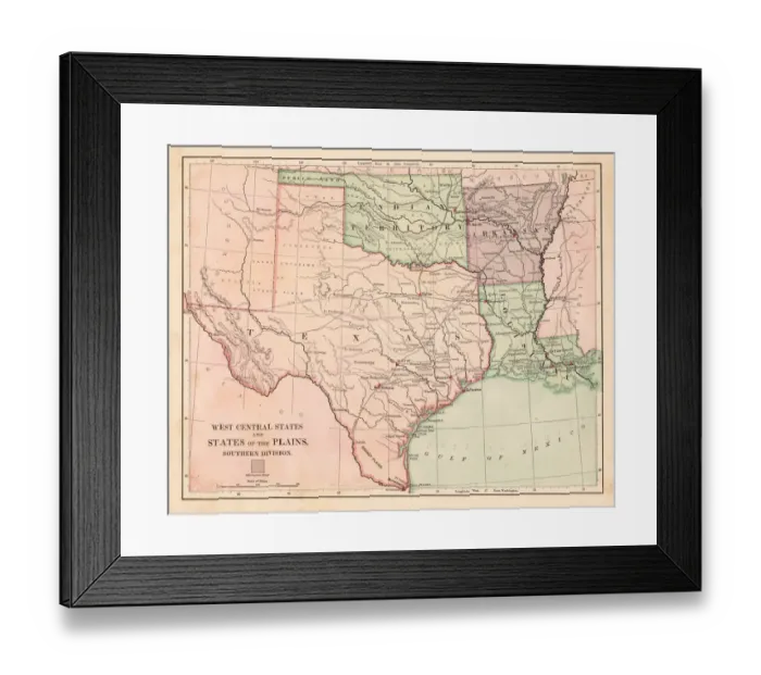 Framed Print : USA West Central states map 1881 Framed Print : USA West Central states map 1881