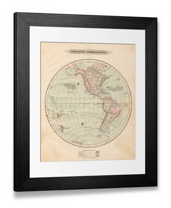 Framed Print : Western Hemisphere map 1881 Framed Print : Western Hemisphere map 1881