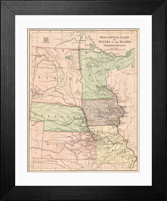 Framed Print : USA West Central states map 1881 Framed Print : USA West Central states map 1881